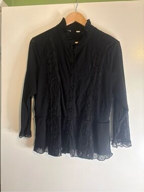 Black Lace-Trim Button Front Women's Top - Brand Unspecified